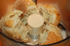 Fresh French Baguette-style dinner rolls for crumbs...