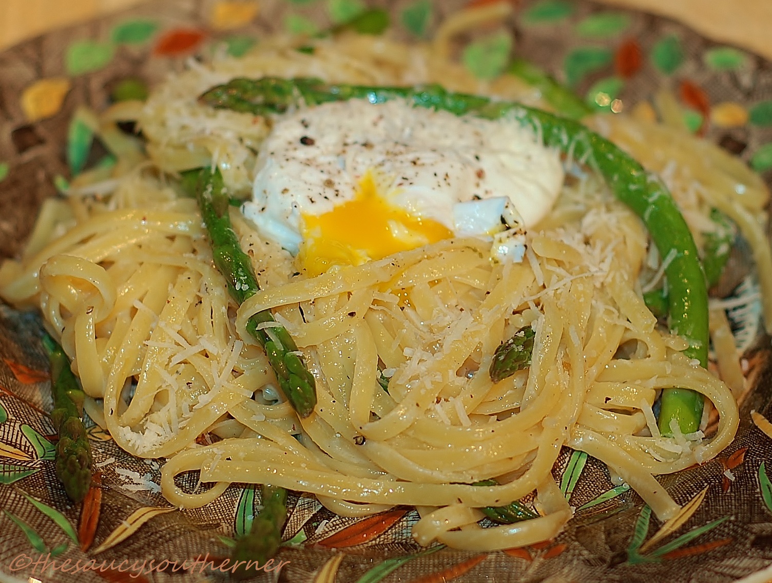 Linguine with Parmesan, Poached Egg and Asparagus