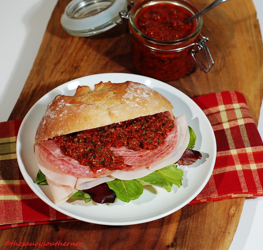 Roasted Red Pepper Relish recipe, capers, basil, garlic