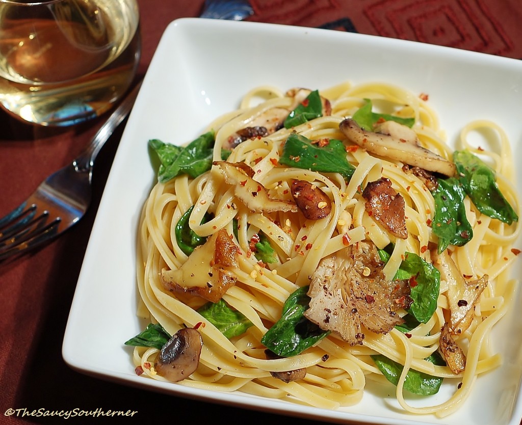 Fettuccine with Lemon Spinach and Mushrooms Meatless Monday recipe