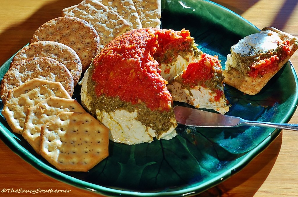 Pesto Torte Recipe, Sun-dried tomatoes, Basil Pesto, Herb Cream Cheese Dip Spread