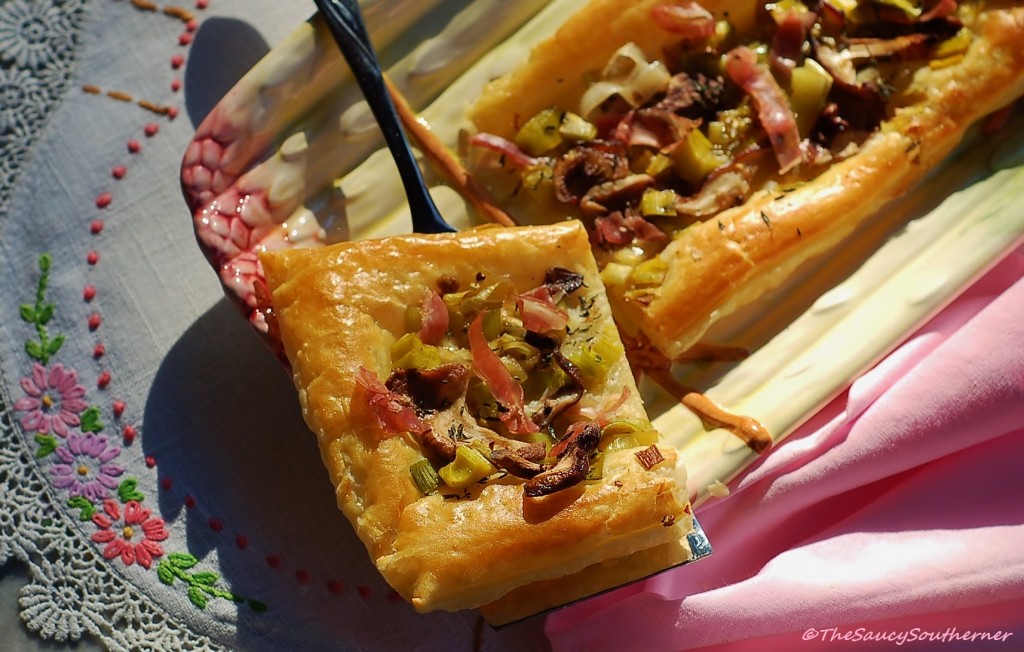 Leek Mushroom Tart Recipe with Prosciutto, puff pastry, easy, simple, elegant recipe