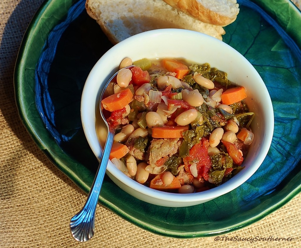 White Bean Soup with Sausage Kale and Spinach recipe, carrot, tomato, onion, vermouth