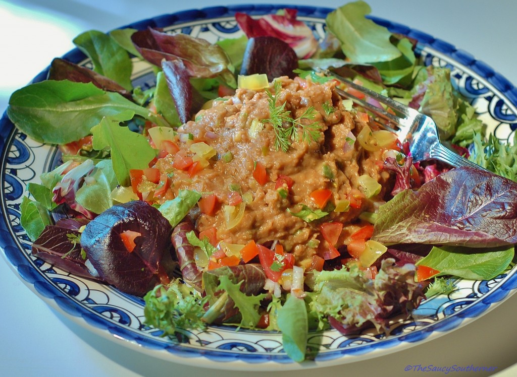 Refried Bean Salad recipe, Vegetarian, Cinco de Mayo, Meatless Monday