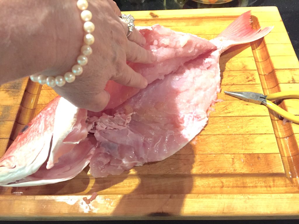 Deboned whole red snapper for stuffing