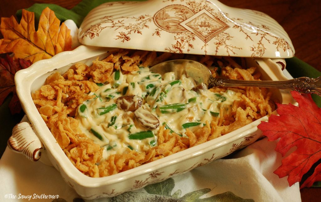 Green Bean Casserole recipe, no canned soup, easy, made from scratch mushroom sauce